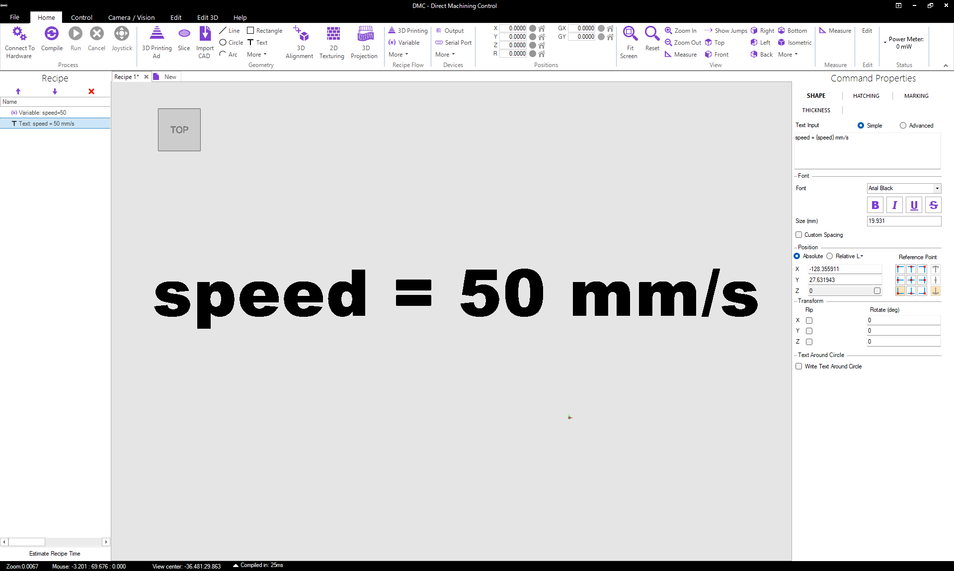DMCレーザ加工ソフトウェア テキスト入力