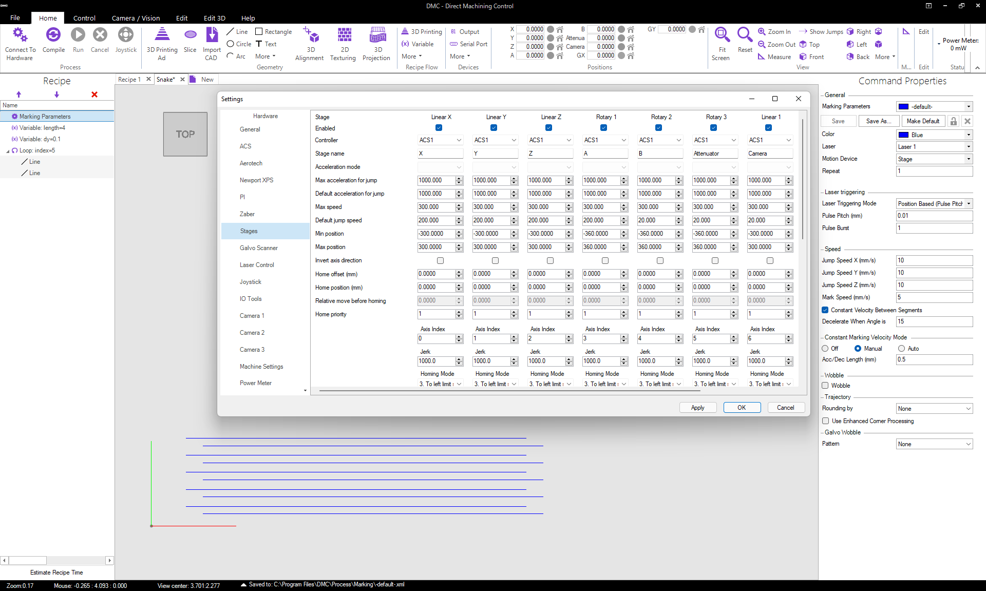 DMCレーザ加工ソフトウェア 位置決めステージ直接制御
