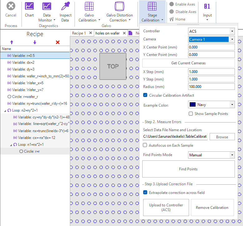 DMCレーザ加工ソフトウェア ステージのキャリブレーション